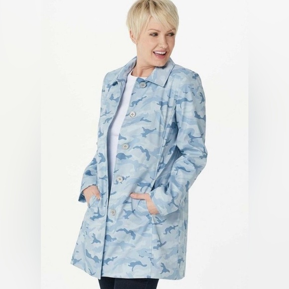 dennis basso Light Blue Camo Trench Coat - Picture 5 of 7